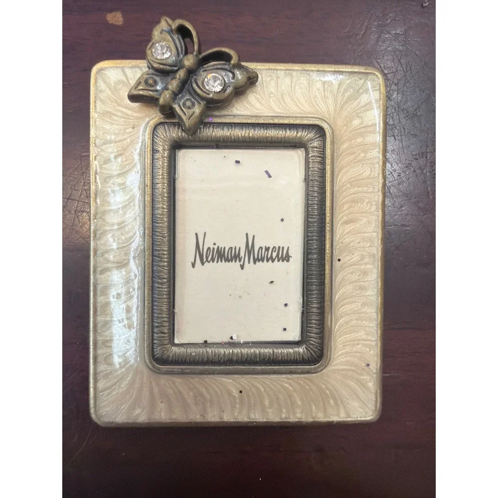 Jay Strongwater‎ Neiman Marcus Mini Picture Frame Butterfly Crystal Enamel Cream